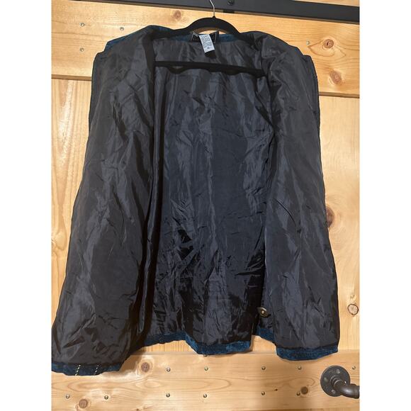 Indigo Moon Womens Velour Teal Embossed Flowers Button Down Jacket Size XL - Picture 5 of 5
